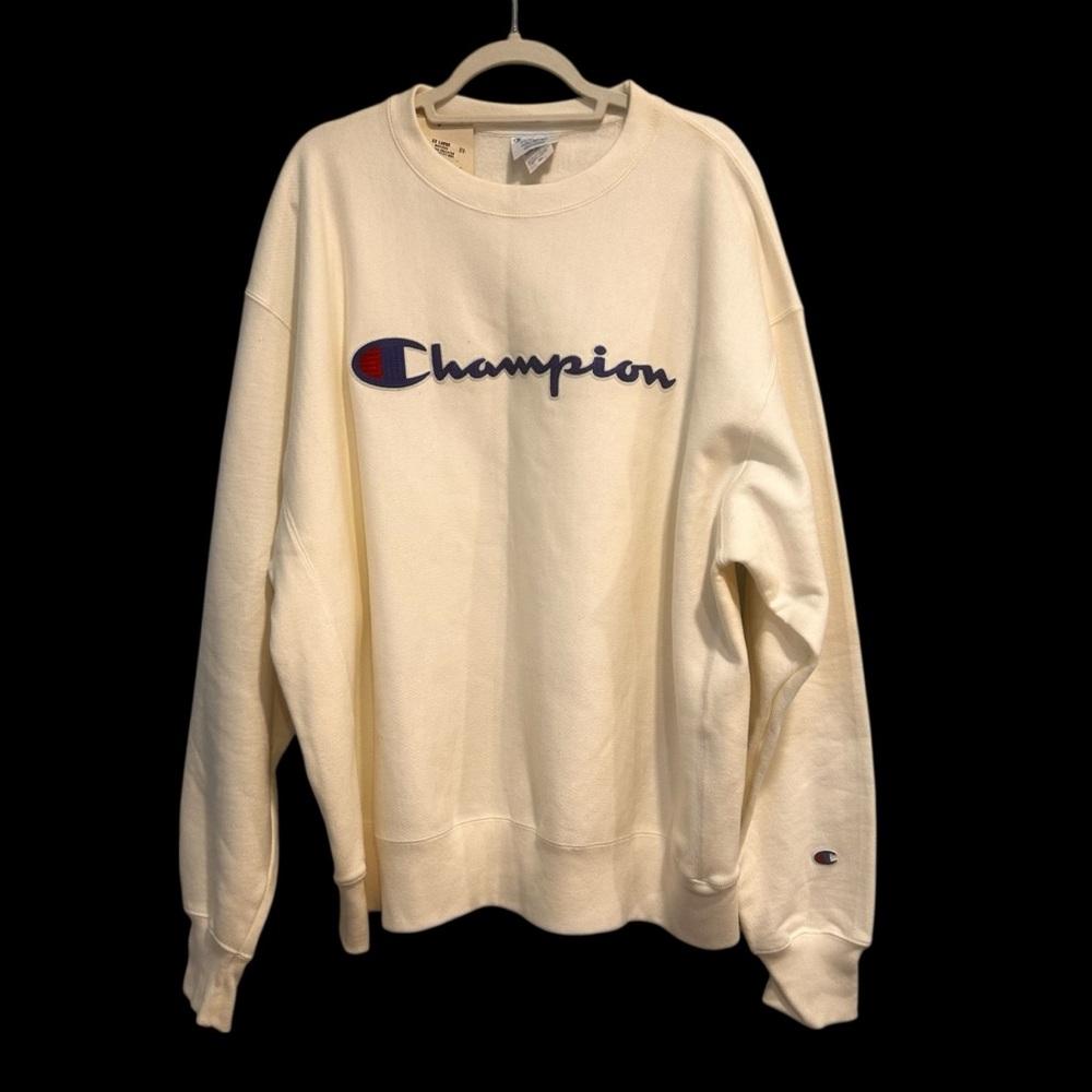 Champion spellout men’s size 2XL reverse weave pullover sweatshirt NEW Y2K white